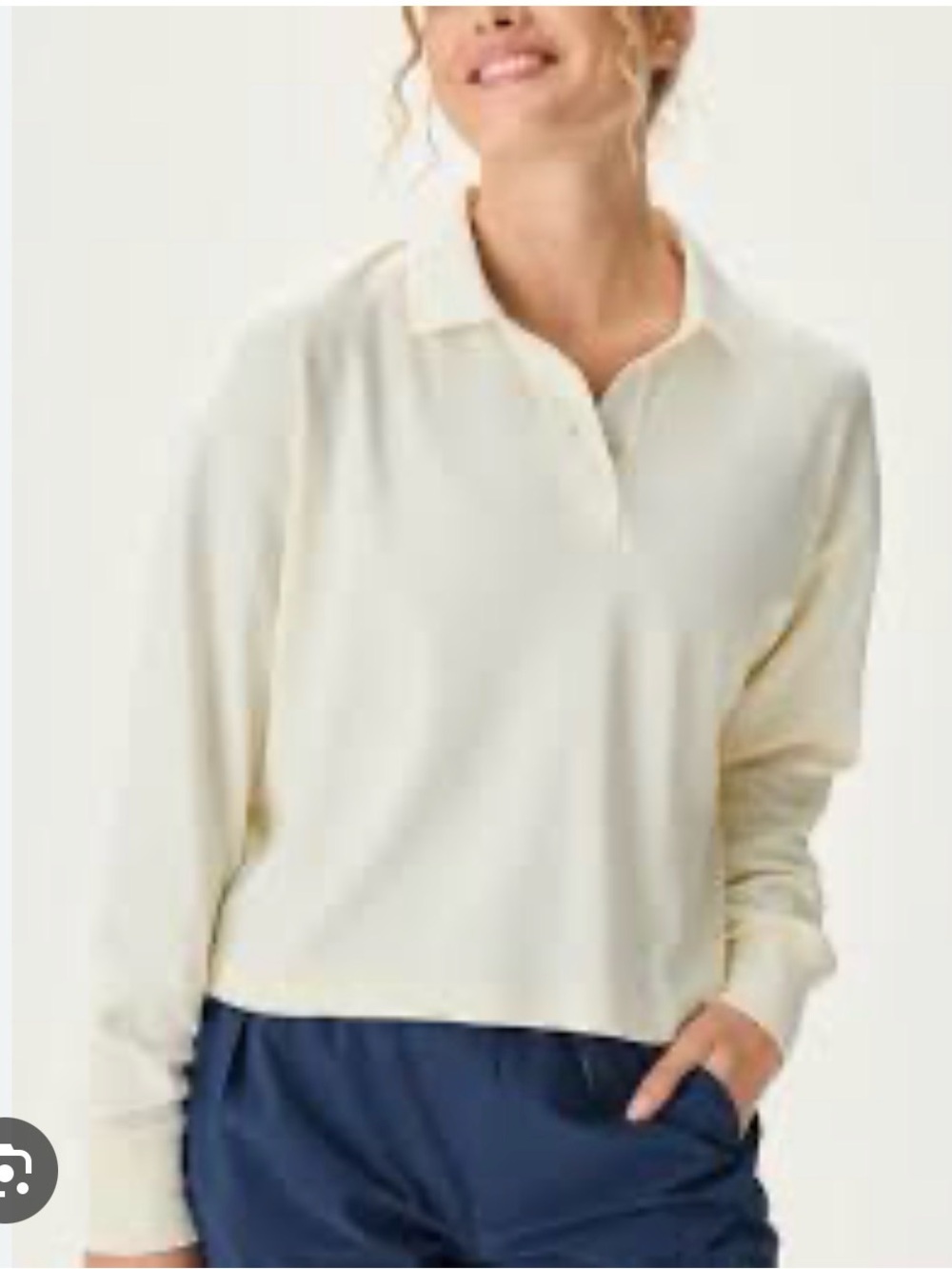 Outdoor Voices Organic Cotton crop rugby polo in milkstone butter yellow M